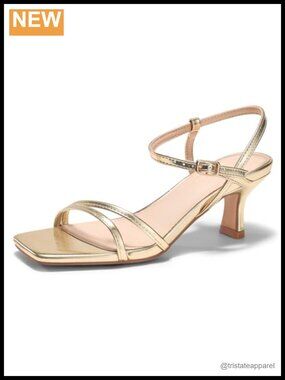 Faux Leather Strappy Kitten Heel Square Toe Ankle Strap Sandals
